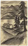 August Macke, Landschaft vom Thuner See, 1914, Kohle auf Papier, auf Karton montiert