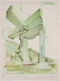 Claes Oldenburg, Proposal for a Cathedral in the Form of a Sink Faucet for Lake Union, Seattle, Washington, 1972, Offset lithograph in four colors on Rives BFK paper