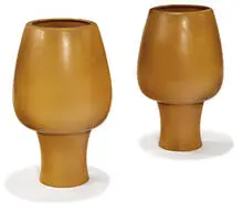 Marilyn Kay Austin, Pair of planters, c. 1968, Light Olive glazed ceramic