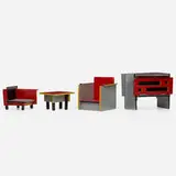 Dollhouse furniture, collection of four by Jacobus Johannes Josephus (Ko) Verzuu, 1930s, lacquered plywood, sold Mar 2021