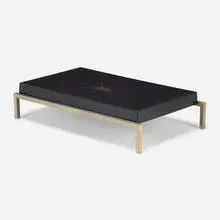attribution Georges Mathias, Coffee table, c. 1960, matte chrome-plated brass, fiberglass