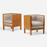 François-Claudius Compte-Calix, Armchairs, pair, c. 1940, maple, upholstery