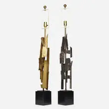 Richard Barr, Table lamps model H-734, set of two, c. 1965, torch-cut, welded and enameled metal