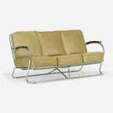 Kem Weber, Davenport settee, model SD-8-C, c. 1938, chrome-plated steel, vinyl, lacquered wood