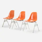 DSSs, set of three by Charles and Ray Eames, molded fiberglass, matte chrome-plated steel, sold Mar 2021