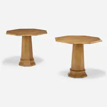 Tea tables, pair by Modern, oak, sold Mar 2021