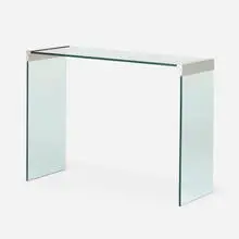 Console table by Modern, c. 1980, chrome-plated metal, glass, sold Mar 2021