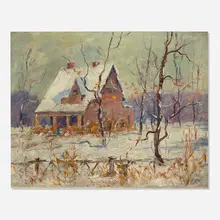 Jess Hobby, Snow Scene, oil on Masonite