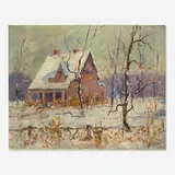 Jess Hobby, Snow Scene, oil on Masonite