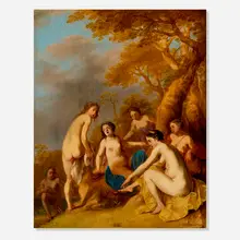Dirck van der Lisse, Nymphs drying themselves after bathing, oil on panel