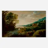 Moyses van Uyttenbroeck, A classical river landscape with peasants driving animals, oil on panel