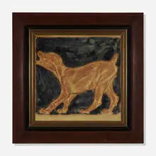Rookwood Faience, Rare architectural tile with barking dog, c. 1915, glazed earthenware