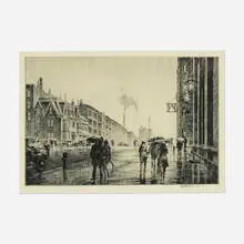 Martin Lewis, Rain on Murray Hill, 1928, drypoint
