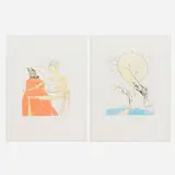 Two works from the After 50 Years of Surrealism portfolio by Salvador Dalí, 1974, etching with hand-coloring on BFK Rives; etching with hand-coloring on Japon nacré, offered Jul 2024