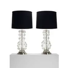 Mugnoni table lamps, pair by Ercole Barovier, c. 1960, glass, chrome-plated brass and steel, sold Sep 2011