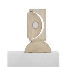 Modernist, table lamp, c. 1975, travertine, frosted glass, aluminum