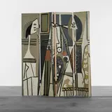Artist and Model folding screen by Pablo Picasso, c. 1945, carved and lacquered linoleum, carved and lacquered wood, eggshell, brass, sold Sep 2011
