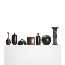 Modernist, collection of seven vessels, c. 1950, bronze with applied patina