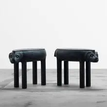 James Lohmann, Boar tables, pair, 2004, carved and ebonized wood