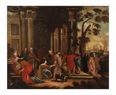 Ecole Francaise du XVIIIe Siecle, Christ et la femme adultère, oil on canvas
