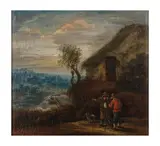 Cercle de Theobald Michau, Paysage champêtre animé de figures et un chien, huile sur toile