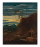Debut XIXe Siecle Ecole Francaise, Paysage de montagne animé aux moutons et à la roue du moulin, huile sur toile