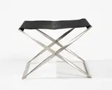 Tabouret pliant mod. PK 91 by Poul Kjaerholm, A nickel-plated steel and fabric mod, sold Feb 2023