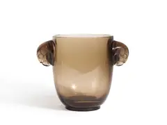 R. Lalique, Vase "Albert" ou "Deux têtes de faucon", A signed smocked glass "Albert" or "Deux têtes de faucon" vase by R
