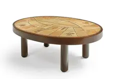 Table basse by Travail Français, A signed french wood and ceramic table designed incirca 1950, sold Feb 2023