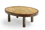 Travail Français, Table basse, A signed french wood and ceramic table designed incirca 1950