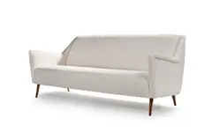 Travail Italien, Canapé, A wood and white wool italian sofa circa 1970