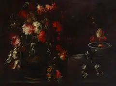 Elisabetta Marchioni, A still life with parrot tulips and carnations, oil on canvas