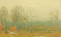Autumnal landscape by Benjamin Eggleston, oil on canvas affixed to board, sold Feb 2023