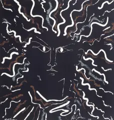 Jean Cocteau, Visage (Scarf), 1947, Screenprint in colors on navy silk fabric