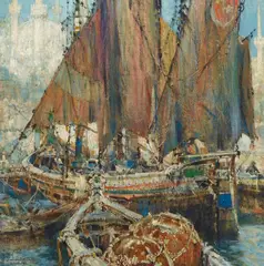 George Wharton Edwards, Turkish galleons at Constantinople, oil on canvas