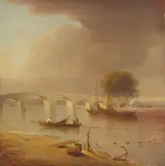 William Marlow, A bridge on the Thames, London, oil on canvas