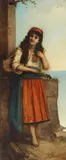 Egisto Ferroni, A beauty with a guitar, oil on canvas laid down on masonite