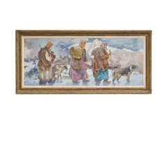 Epameinondas Thomopoulos, The travelers' return, oil on canvas