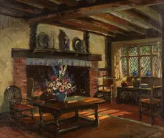 Herbert Davis Richter, Cottage interior, oil on canvas