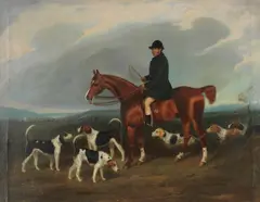 Charles Bilger Spalding, Portrait of a huntsman and hounds, thought to be Mr William Willard of the Brighton Hunt in 1857, oil on canvas