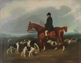 Charles Bilger Spalding, Portrait of a huntsman and hounds, thought to be Mr William Willard of the Brighton Hunt in 1857, oil on canvas
