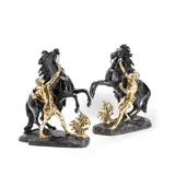 Guillaume Cousteau, pair of late 19th century French patinated and polished bronze models of the Marly horses, bronze