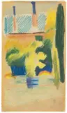 August Macke, Haus im Garten, 1913, Farbstifte auf Papier
