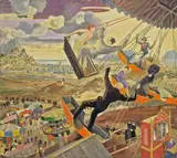 Maryan Zurek, Kirmes zwischen Vergnügen und Tod, 1940, Öl auf Leinwand, auf Sperrholz aufgezogen