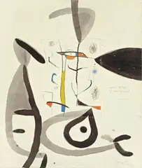 Joan Miró, El pi de formentor, 1975, Tuschpinsel über einer Farbaquatinta mit Radierung auf genarbtem Velin (Wasserzeichen: SALA GASPAR)