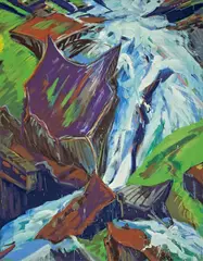 Wasserfall by Bernd Zimmer, 1981, Dispersion, Öl und Kreide auf Nessel, sold Dec 2007