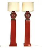 William 'Billy' Haines, Pair of lamps mounted to tall pedestals, c. 1948, Glazed composition and wood