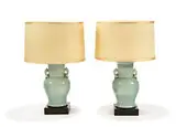 William 'Billy' Haines, Pair of green celadon lamps, c. 1948, Glazed ceramic