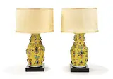 William 'Billy' Haines, Pair of yellow Chinese lamps, c. 1948, Glazed ceramic