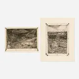William T. Wiley, Beginning Passes Lonely Sunday; Down the Line with Ol' Sir Rot (two works from Suite of Daze), 1977, etching with aquatint